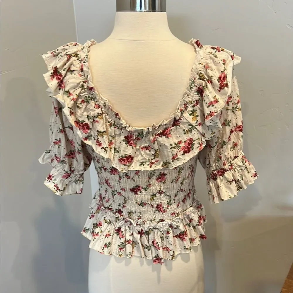Free People Cream Ruffled Peplum Blouse